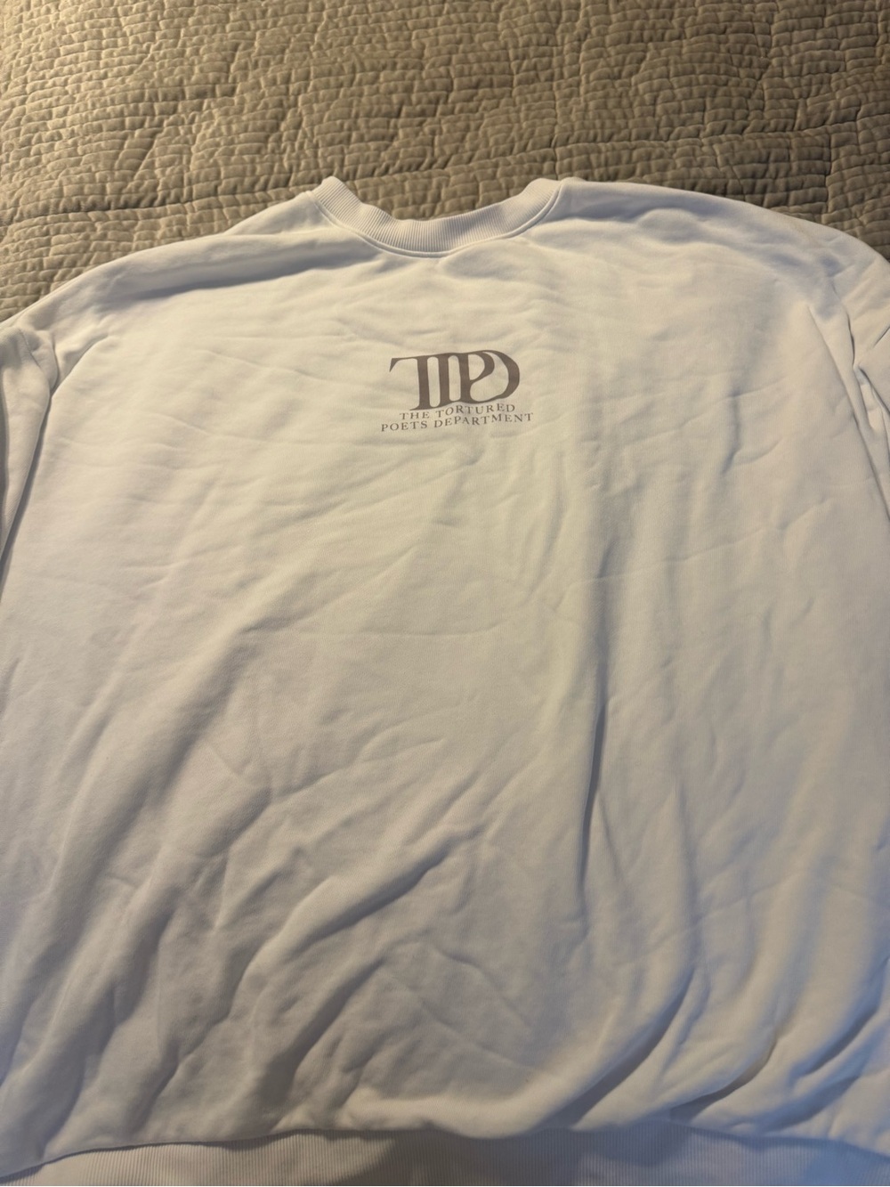 Taylor Swift White Crewneck Sweatshirt with Subtle Gray Logo